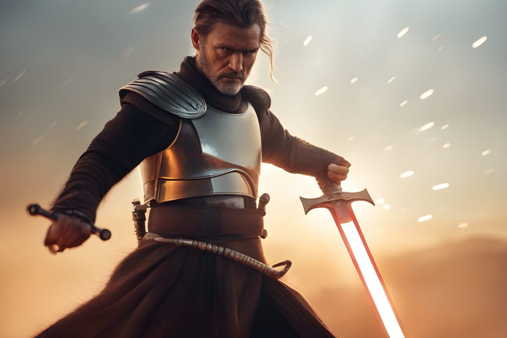 A warrior with a sword like star wars character