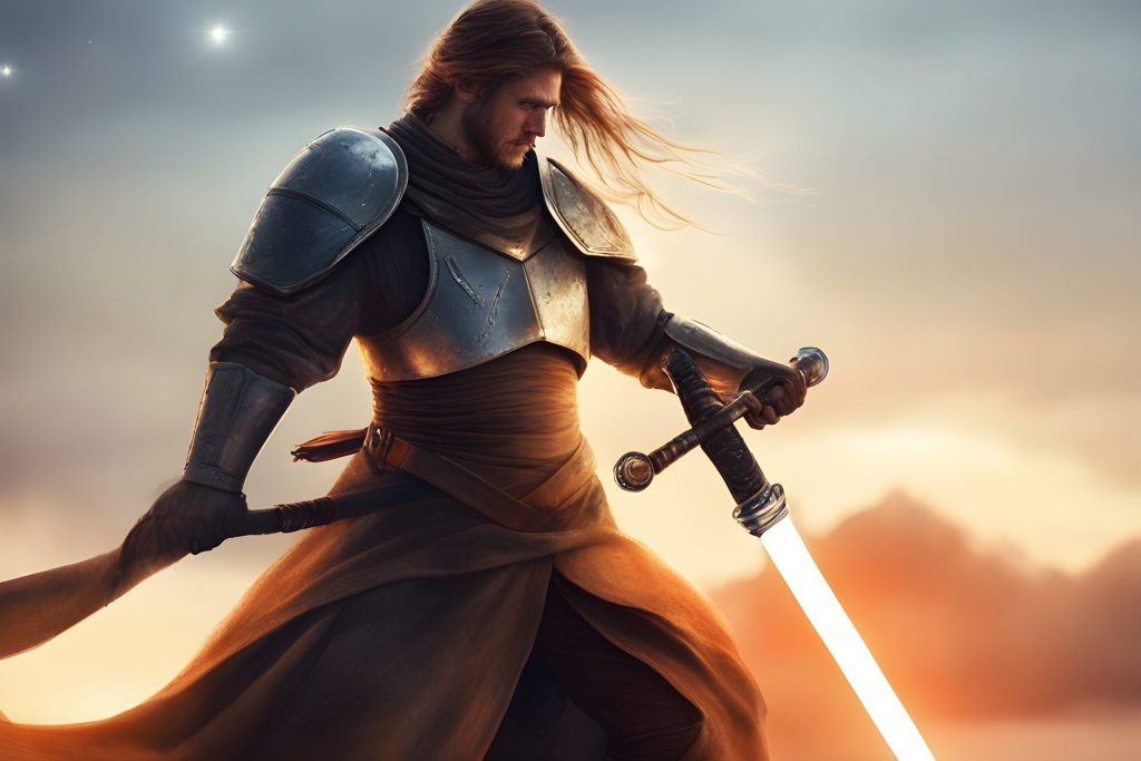 A warrior with a sword like star wars character