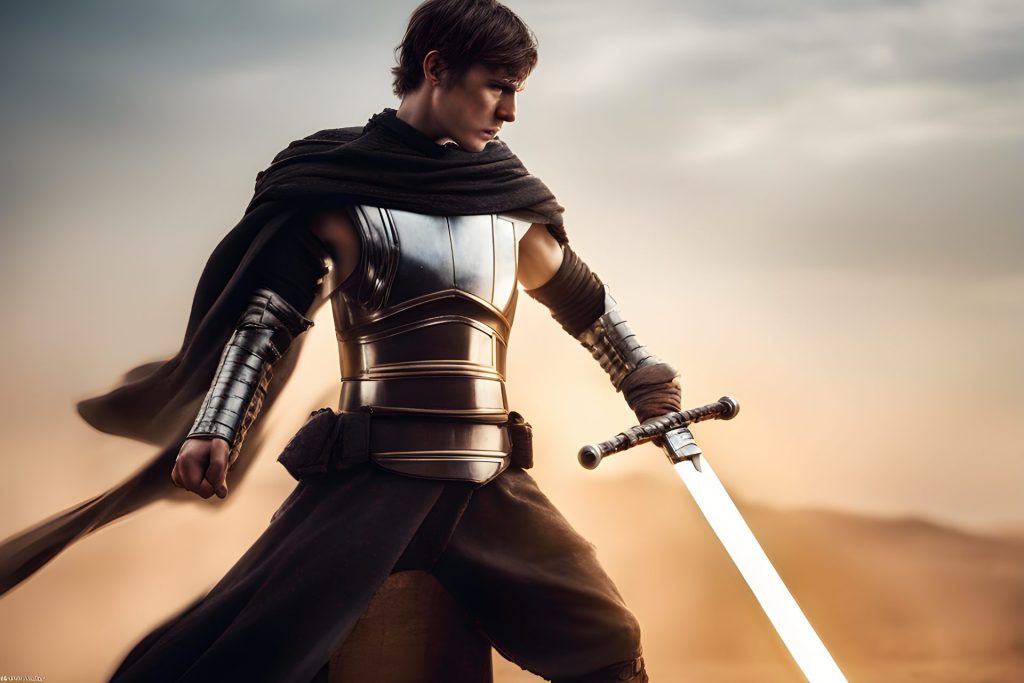 A warrior with a sword like star wars character