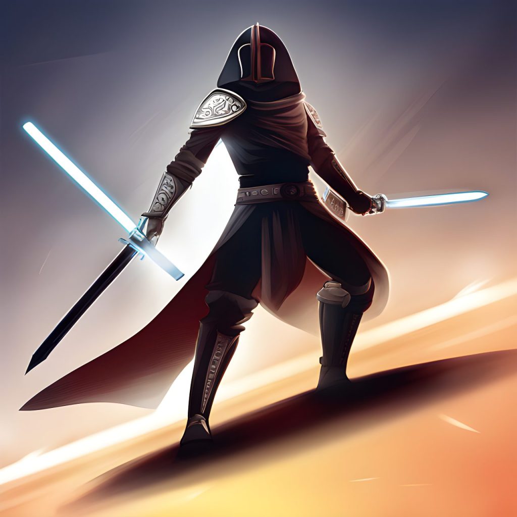 A warrior with a sword like star wars character